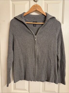 EVIE Ribbed Zip-Up Hoodie Sweater - Light Gray